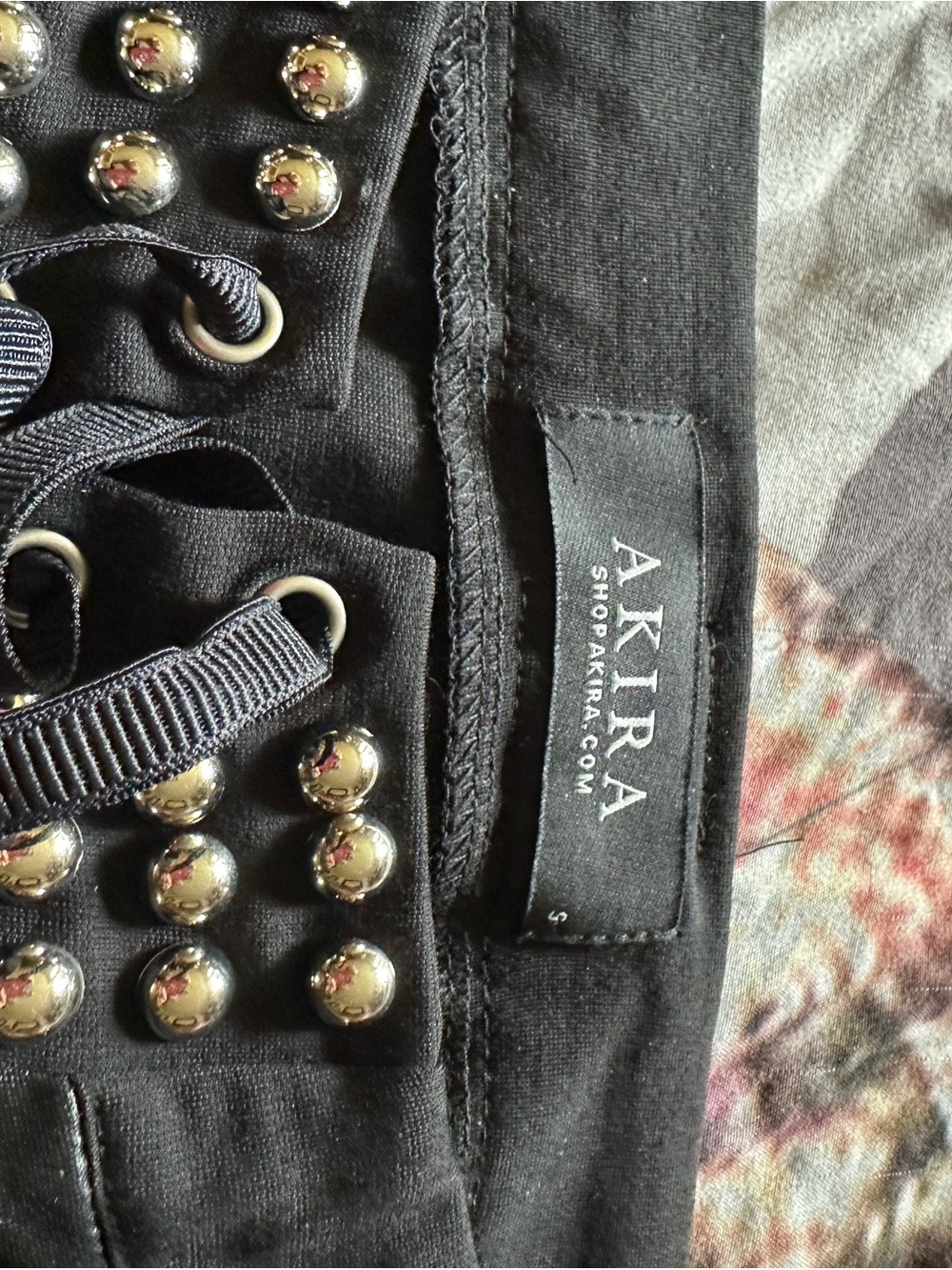 AKIRA Black open Lace-Up Studded leggings excellent condition - Picture 2 of 15
